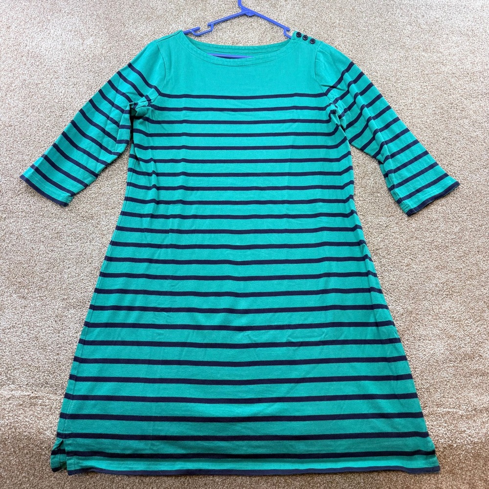 LL Bean Womens Green Navy Striped Cotton 3/4 Sleeve T-Shirt Dress Large Nautical